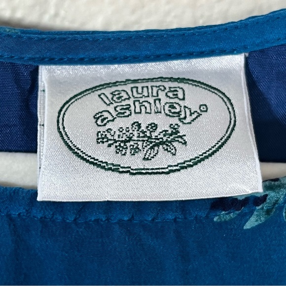 Vintage 90s Laura Ashley Teal Floral Silk Maxi Dress Lined UK14 US10 - Picture 8 of 9